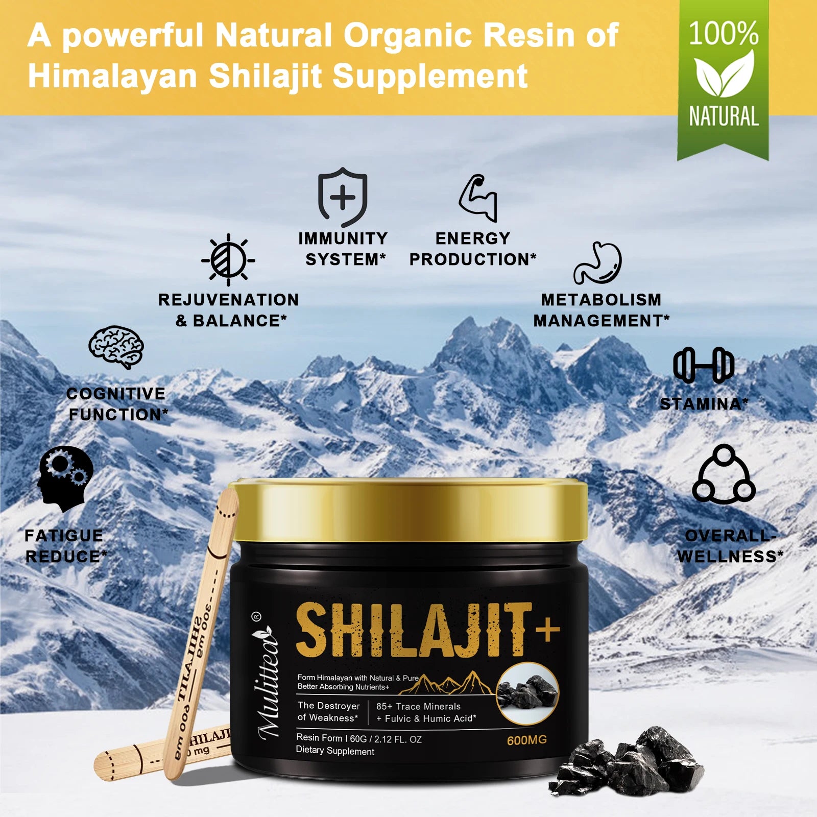 Pure shilajits with 85+ Trace Minerals & Fulvic Acid Support Immune and Metabolic Health Brain Focus