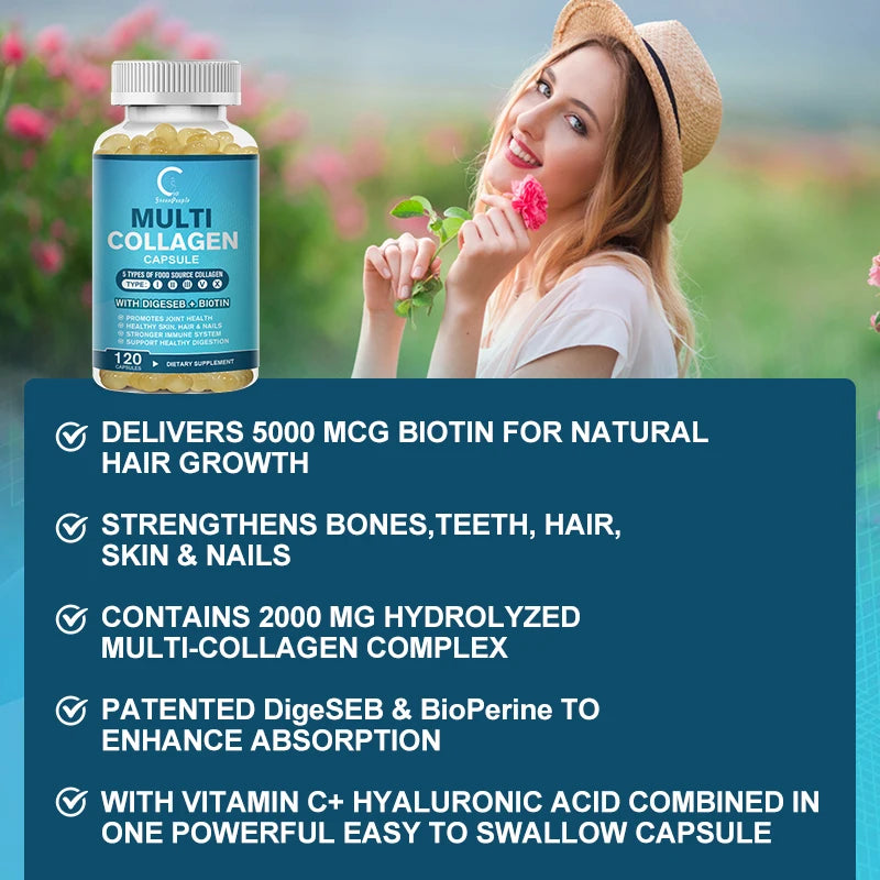 Advanced Collagen - Promotes Hair, Nail, Skin, Bone And Joint Health - Collagen Supplements for Women And Men