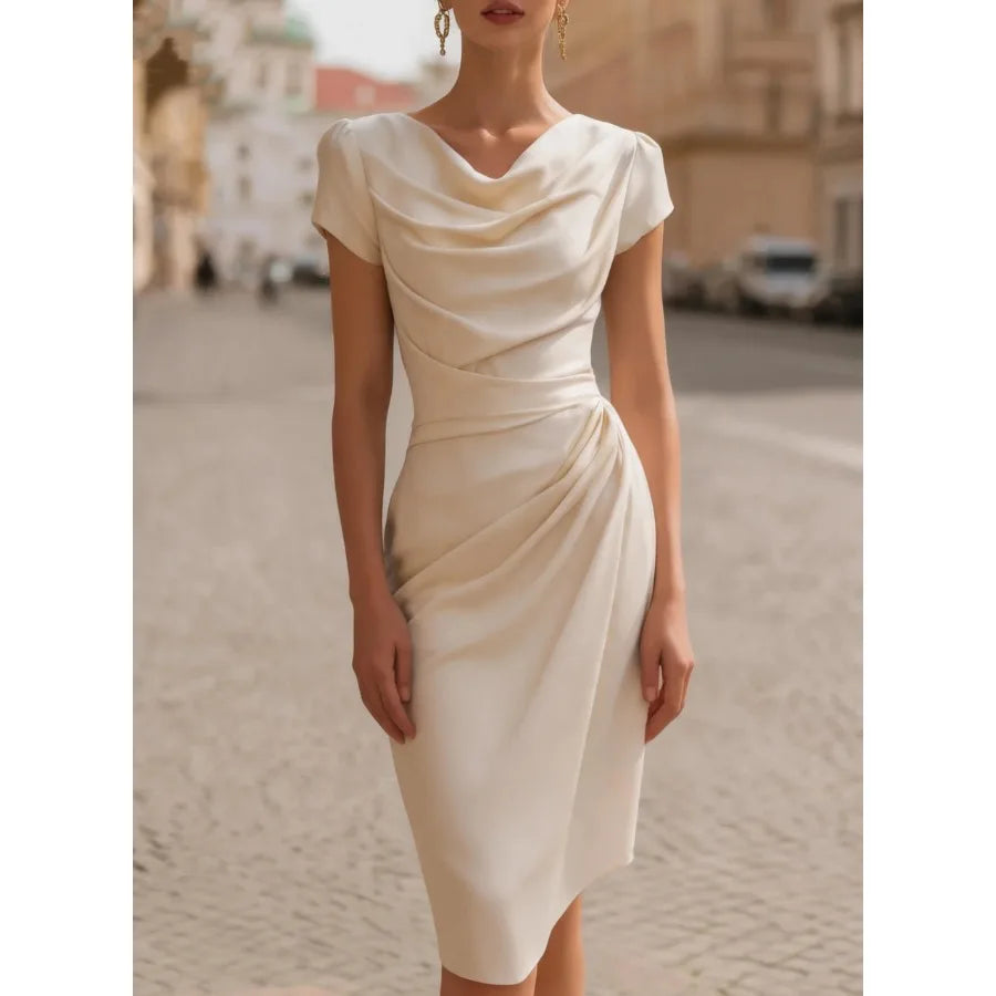 swing-collar design pleated dress, feminine temperament slim-fitting hip dress