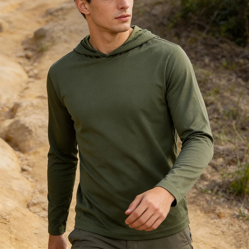 T-shirt Sports Long Sleeved Shirts Hooded Solid Color Breathable Casual Shirt Suitable for Running And Fitness