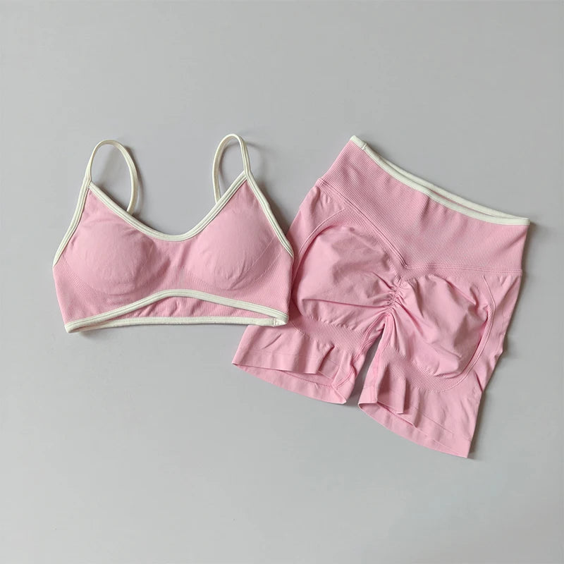 2PCS Yoga Suit Seamless with Chest Pad Tight Sports Bras