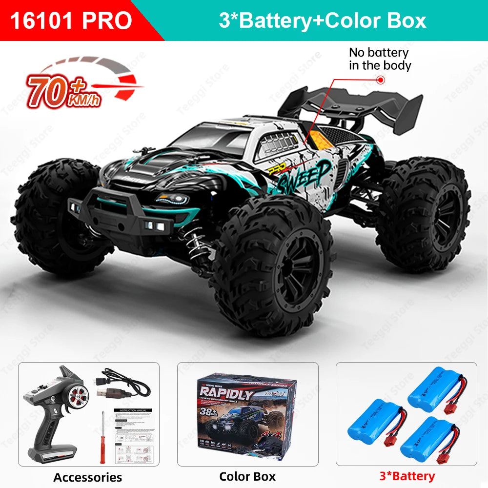 PRO 1:16 High Speed RC Car With LED Light Drift 70KM/H 4WD RC Off-Road Car Monster Truck