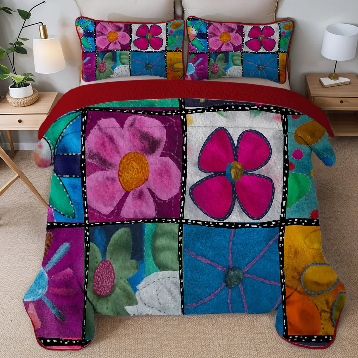 Floral Printed Quilt Set, Cal King, Durable, Breathable and Unique Summer Bedding Set, Including 1 Quilt, 1/2 Pillowcase