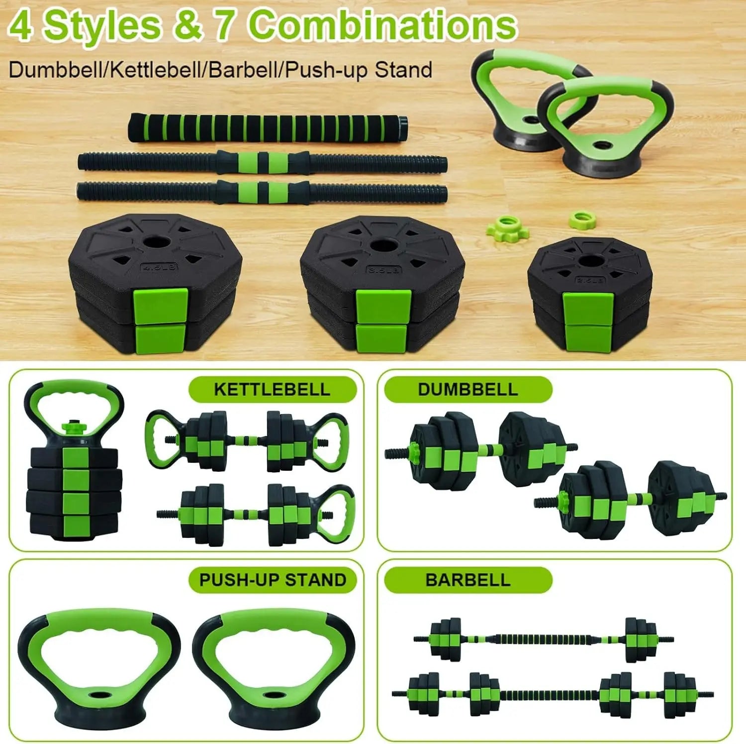 66lbs/88lbs Weight 4 in 1 Adjustable Kettlebell Set  Dumbbell Set