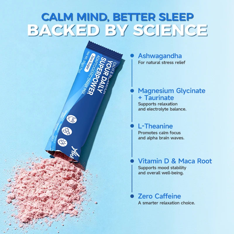 Drink Mix Powder with Ashwagandha, Magnesium, L-Theanine - Stress Relief, Calm Focus, Sleep Support,Sugar-FREE