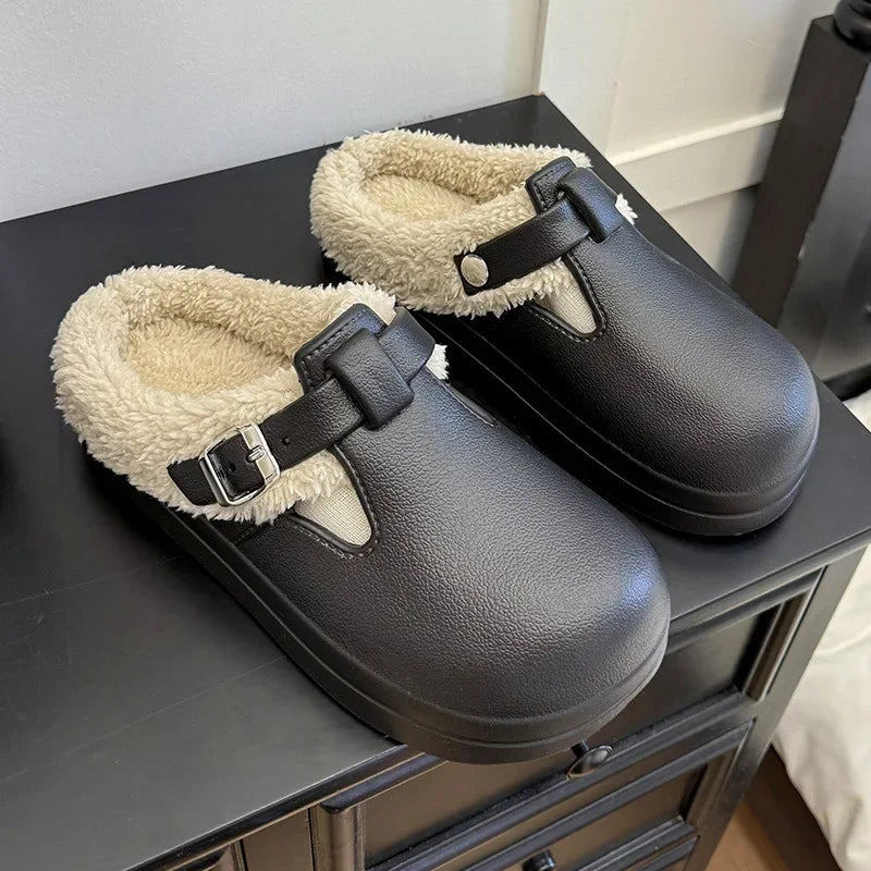 Street Slippers For Women Winter Warm Shoes Thick Sole Soft Plush