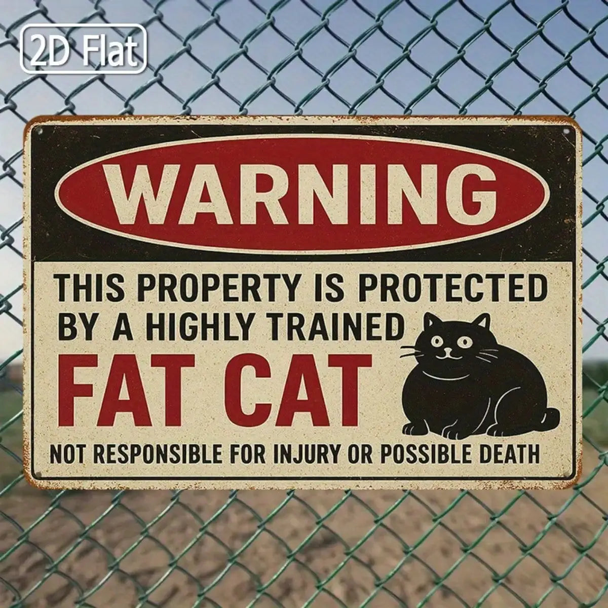 1PC Tin Sign Humorous Warning Protected By Fat Cat - Home/Office Decor, Retro Design, 8x12 Inches / 20x30 Cm