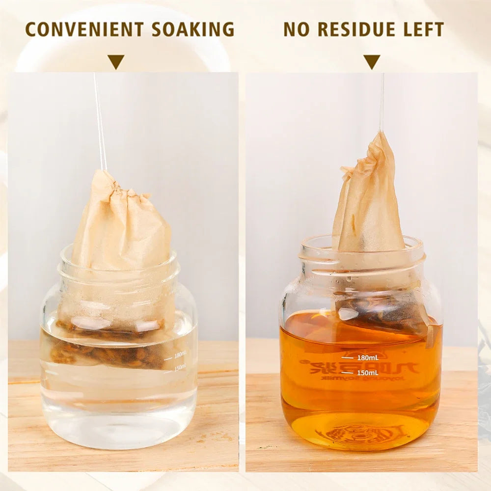 300/100Pcs Disposable TeaBags with String Filter Bag for Coffee Foot Bath Natural Wood Pulp Paper Spice Filters Teabag