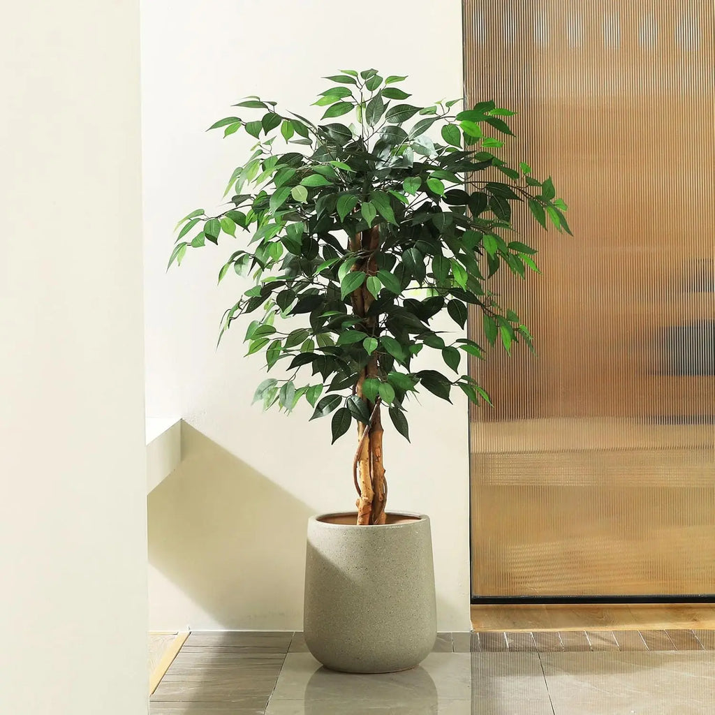 4ft Artificial Ficus Tree with Natural Wood Trunk in Plastic Pot