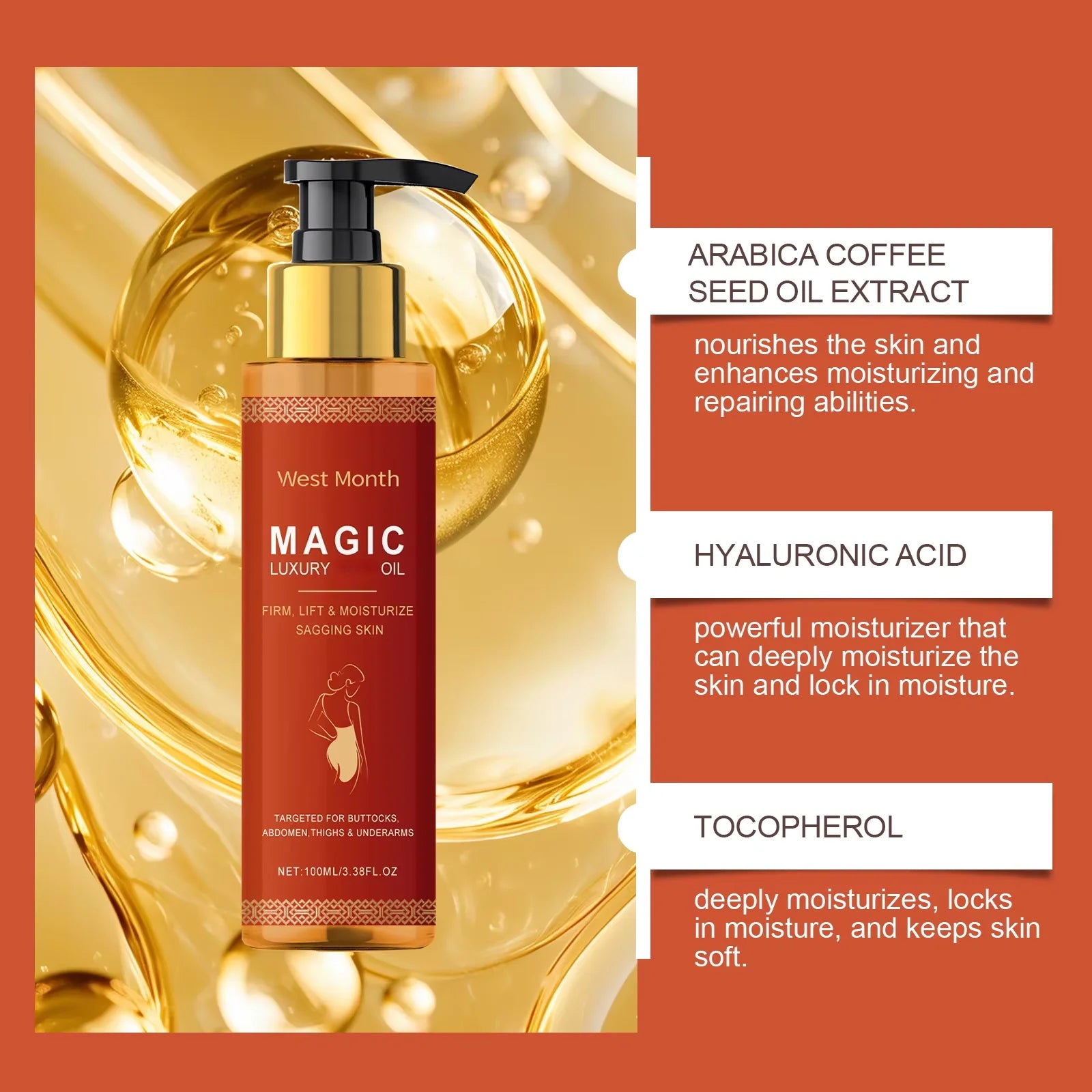 Firming Body Oil for Glowing Skin Improve Dry Moisturizing Anti Cellulite Massage Care Lifting Tighten Repair Smooth