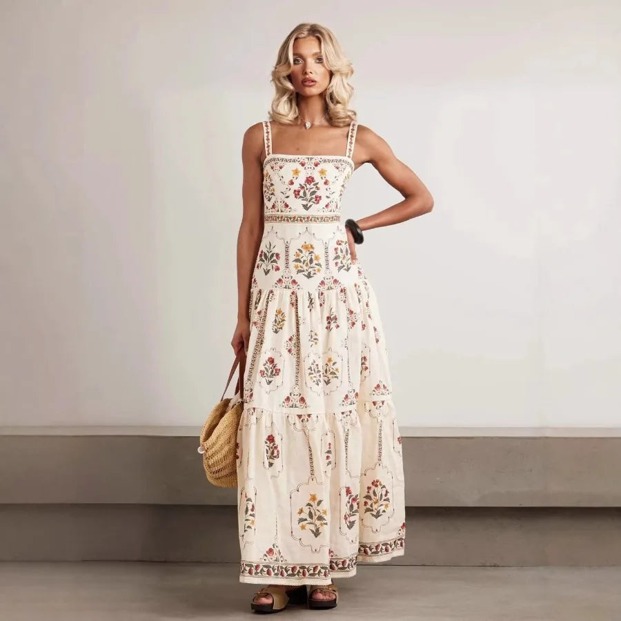 bohemian style high-waist large skirt summer seaside vacation loose slimming dress