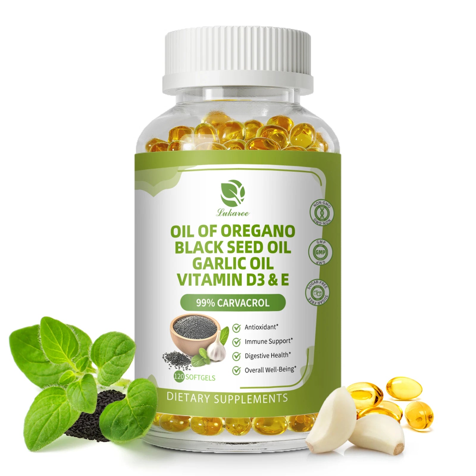 Oregano Oil Capsules with Black Seed Oil,Garlic Oil,Vitamin D3 E