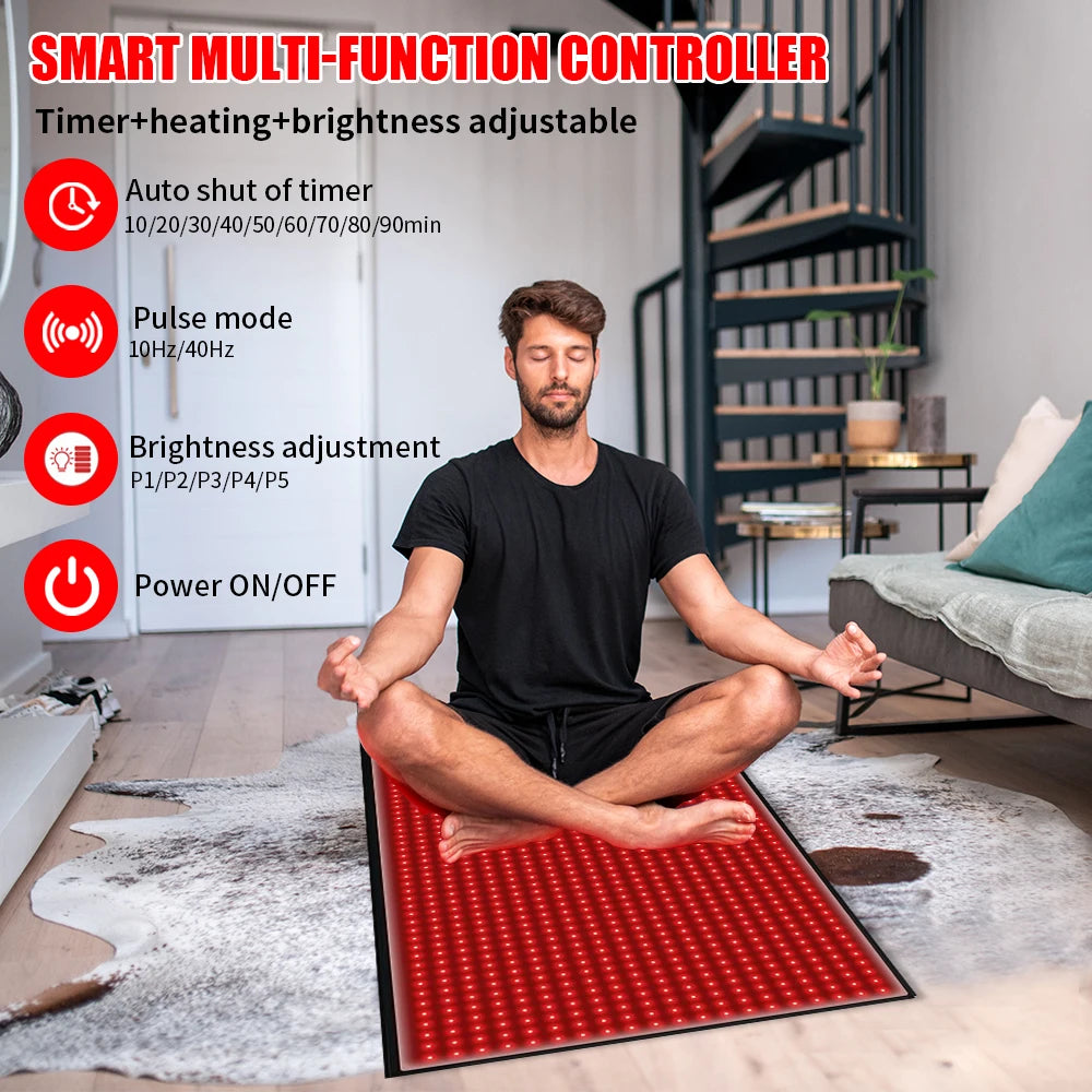 Full Body Red Light Mat 71x31inch Large Infrared LEDs Blanket 1280 660nm 850nm for Pain Relief Wellness