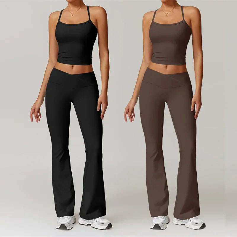 Yoga Set 2 Piece Sport Outfit for Woman Sportswear Fitness Suit Flared Leggings Underwear Gym Sets Workout Tracksuit