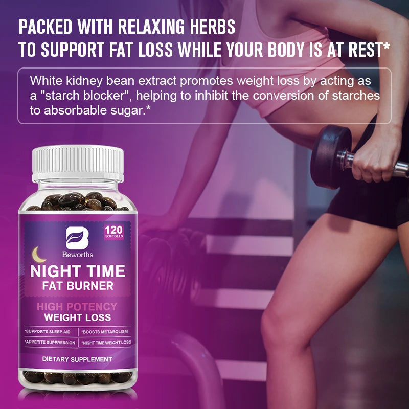 120pcs Night Time Fat Burnner Capsule for Women and Men Loss Weight Management Weight Slimming Tool Detox Burning Fat