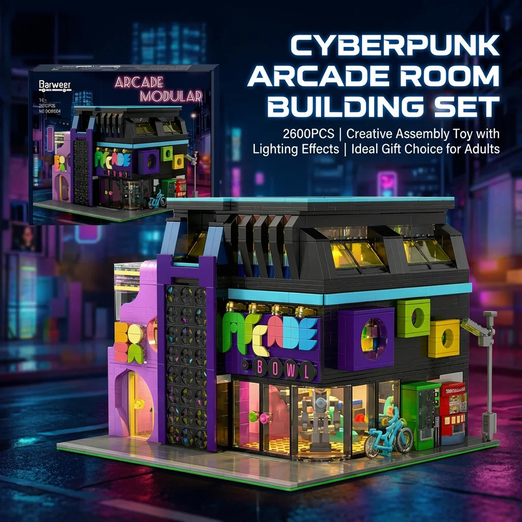 Arcade Room Cyberpunk Building With Lighting City Architecture Modular Building Blocks Assembly Model Kit 2600PCS