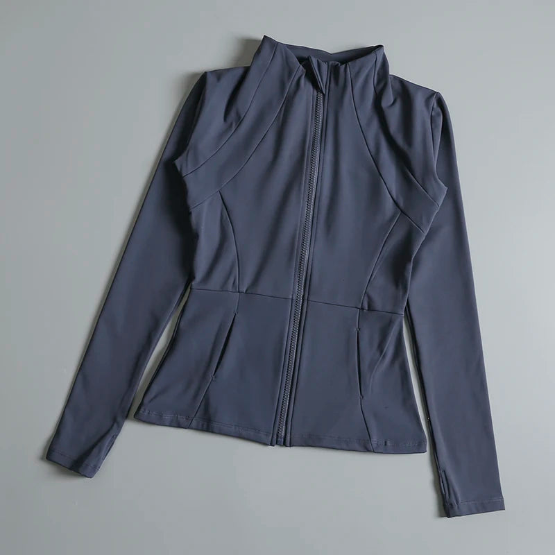 New yoga wear ladies coat round high elastic loose exercise yoga fitness long sleeve stand-up collar