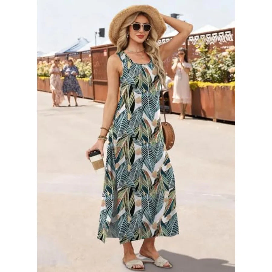 Maxi Dress Summer Dresses 2026 Beach Vacation Clothes Sleeveless Sundresses with Pockets Boho