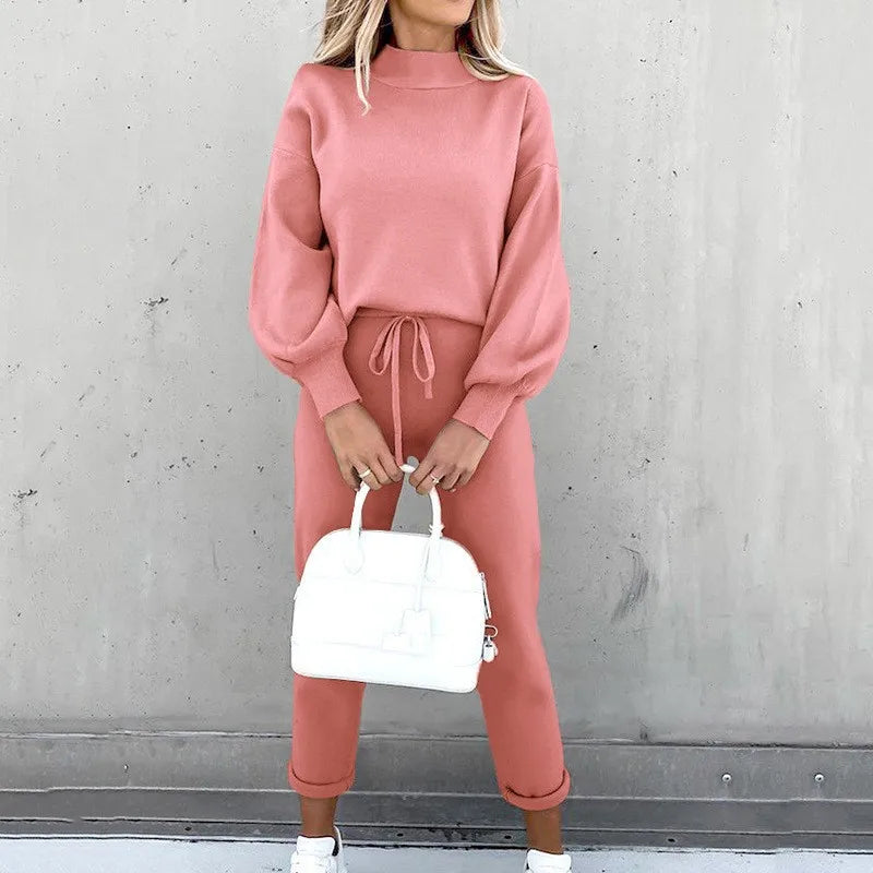 2Pcs Set Women Tracksuit Long Sleeve Pullover Warm Top Hoodie+Jogger Pants Solid Outfit Sport Suit Sets