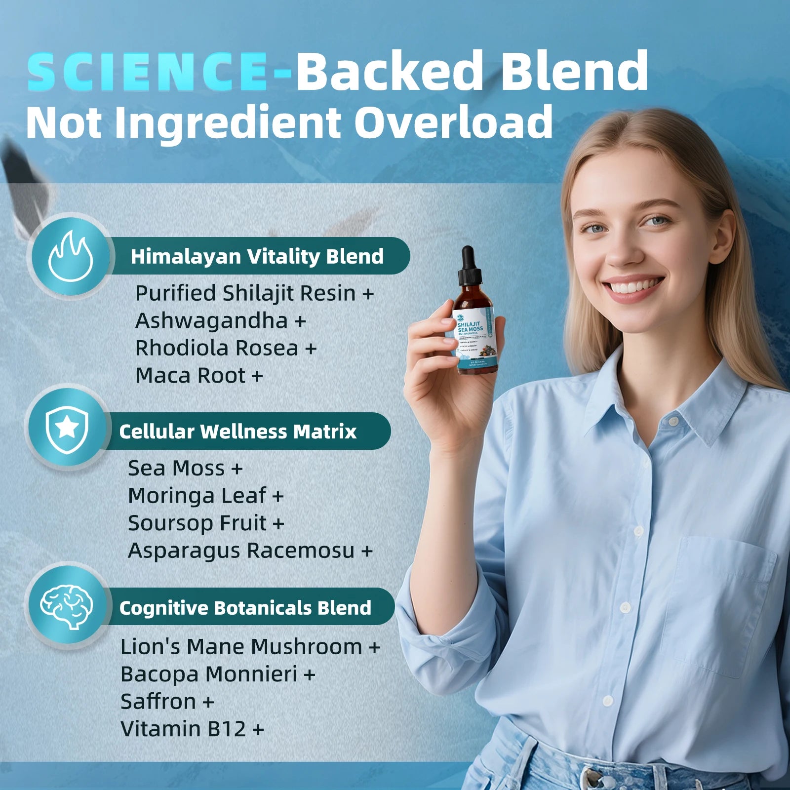 12-in-1 Shilajit Drops with Sea Moss,Ashwagandha,Maca & Ginkgo Biloba Supplement with 85+ Trace Minerals and Fulvic Acid