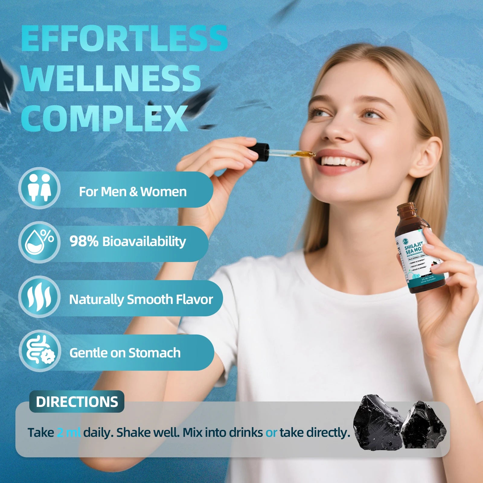 12-in-1 Shilajit Drops with Sea Moss,Ashwagandha,Maca & Ginkgo Biloba Supplement with 85+ Trace Minerals and Fulvic Acid