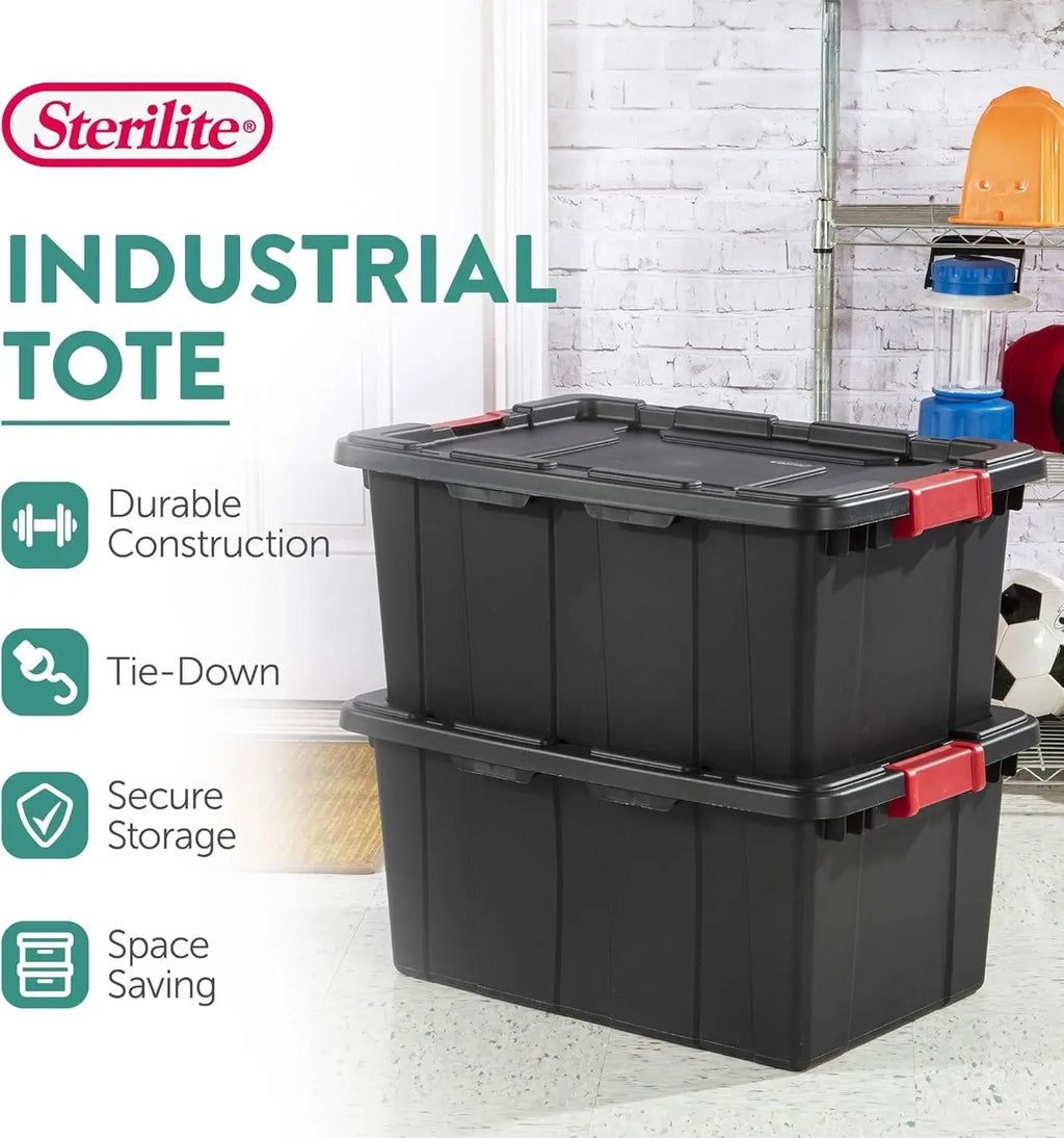 6-Pack Heavy-Duty Plastic Storage Bins with Lids, 15 Gallon black