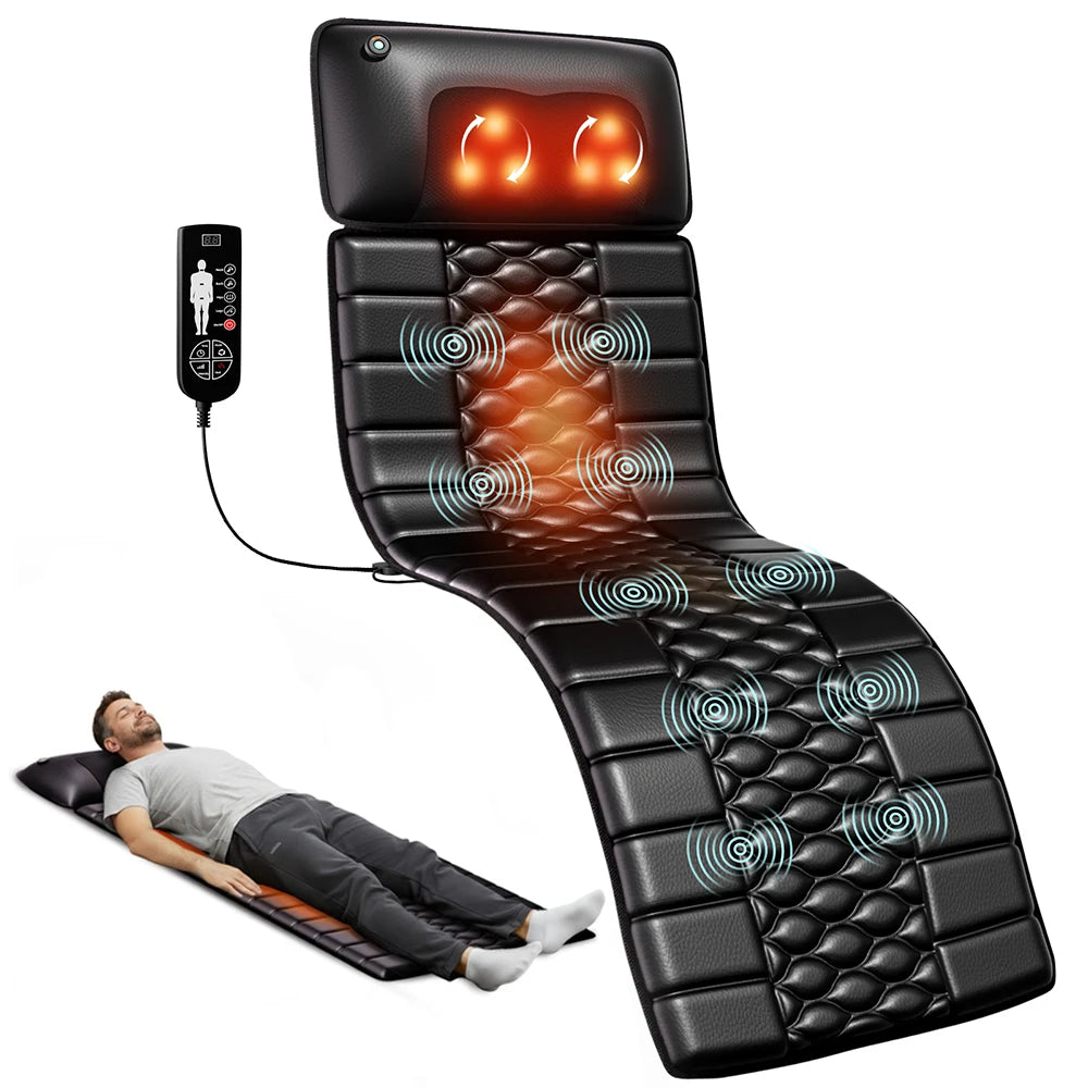 Shiatsu Full Body Massage Mat with Heat, Detachable Massager Pad, 10 Vibrating Motors, 9 Intensity Levels