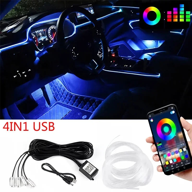 Flexible EL Wire Lights With App Control Ambient Atmosphere Strip Light Decorative Lamps 12V Car Interior Neon