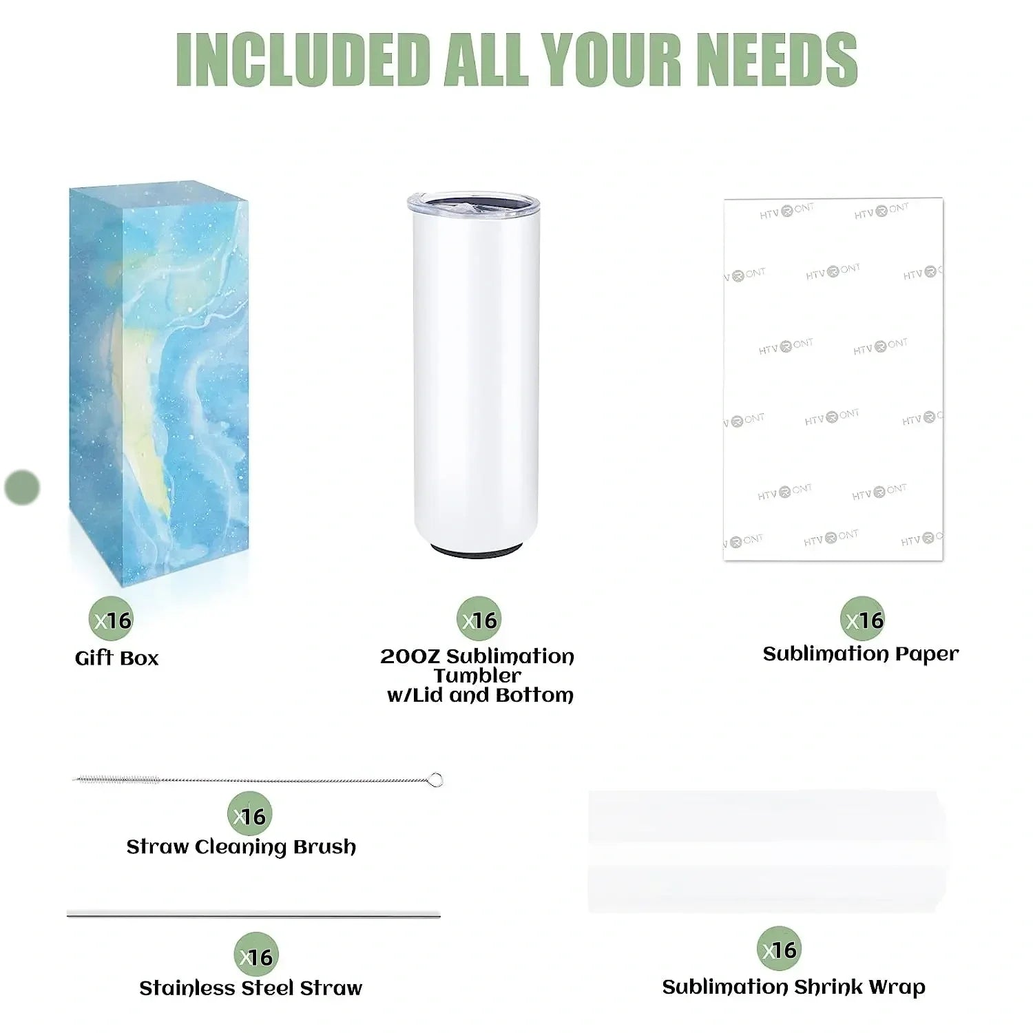 8 Pack 20 OZ Sublimation Tumbler Blanks Skinny Straight in Bulk