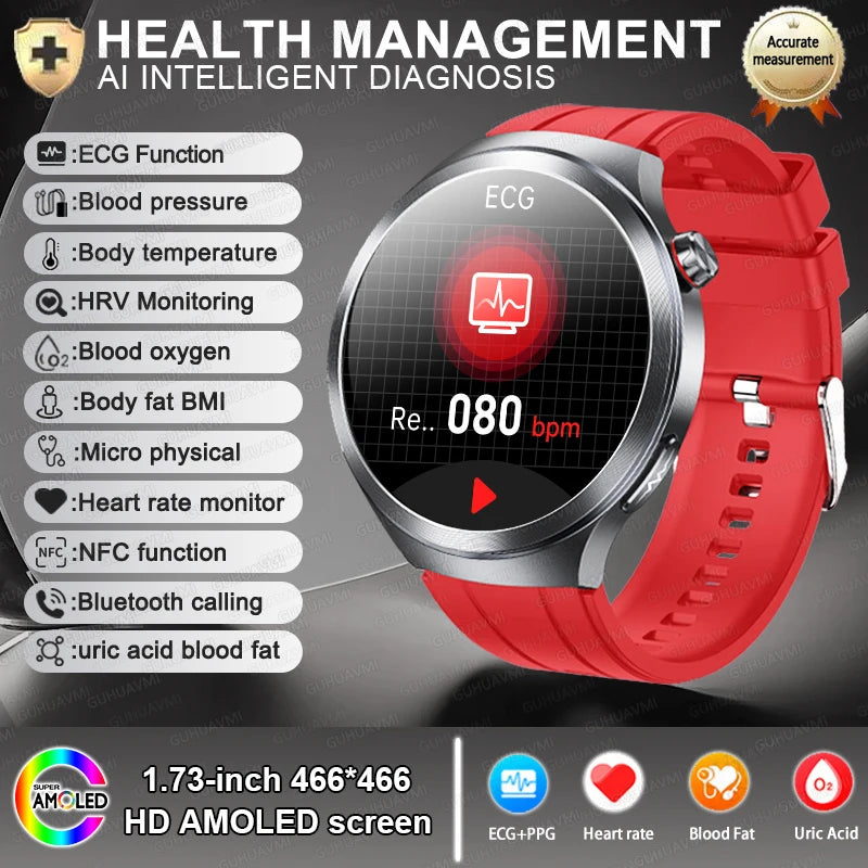 New For Health ECG+PPG Smart Watch Lipids Uric acid Blood Pressure Health 100+Sport HD Bluetooth