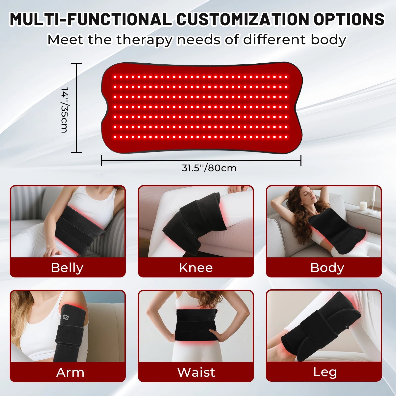 360 LEDs Red Light Belt 660nm&850nm Infrared Light Therapy Pad For Body Fatigue Deep Therapy