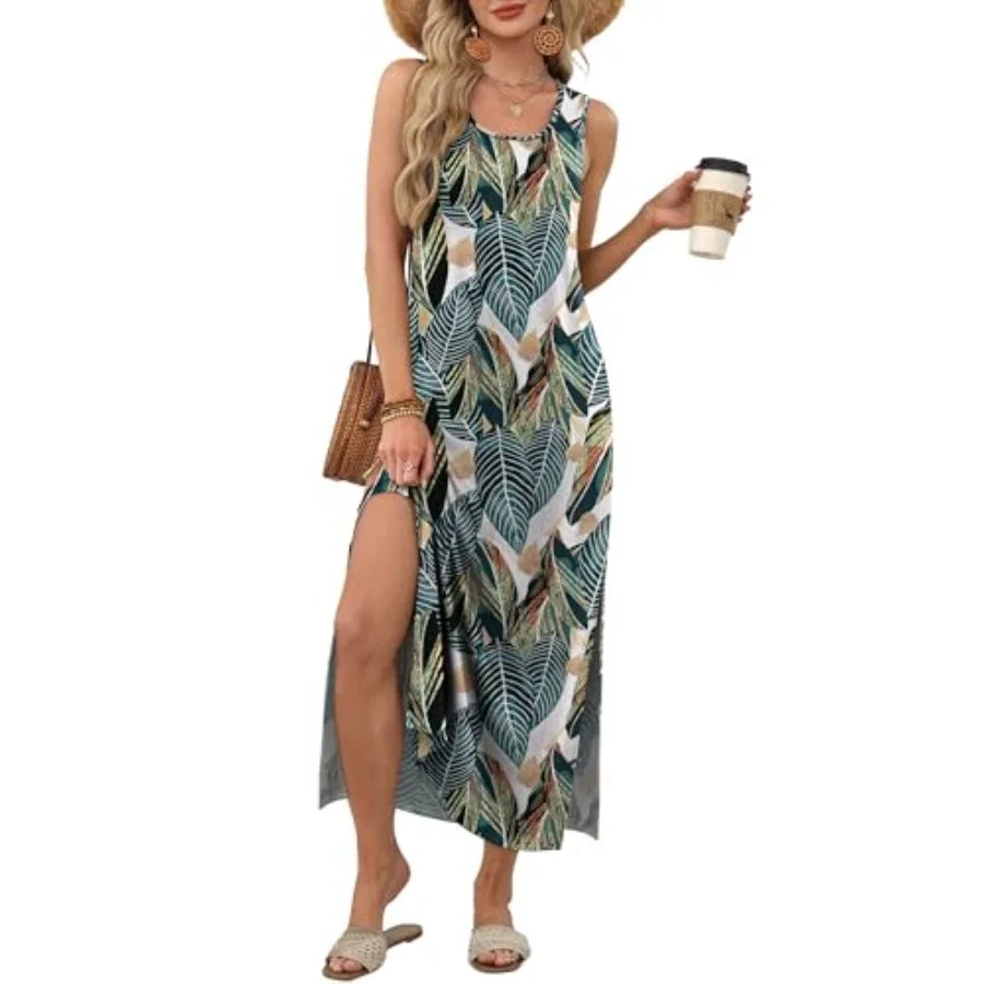 Maxi Dress Summer Dresses 2026 Beach Vacation Clothes Sleeveless Sundresses with Pockets Boho
