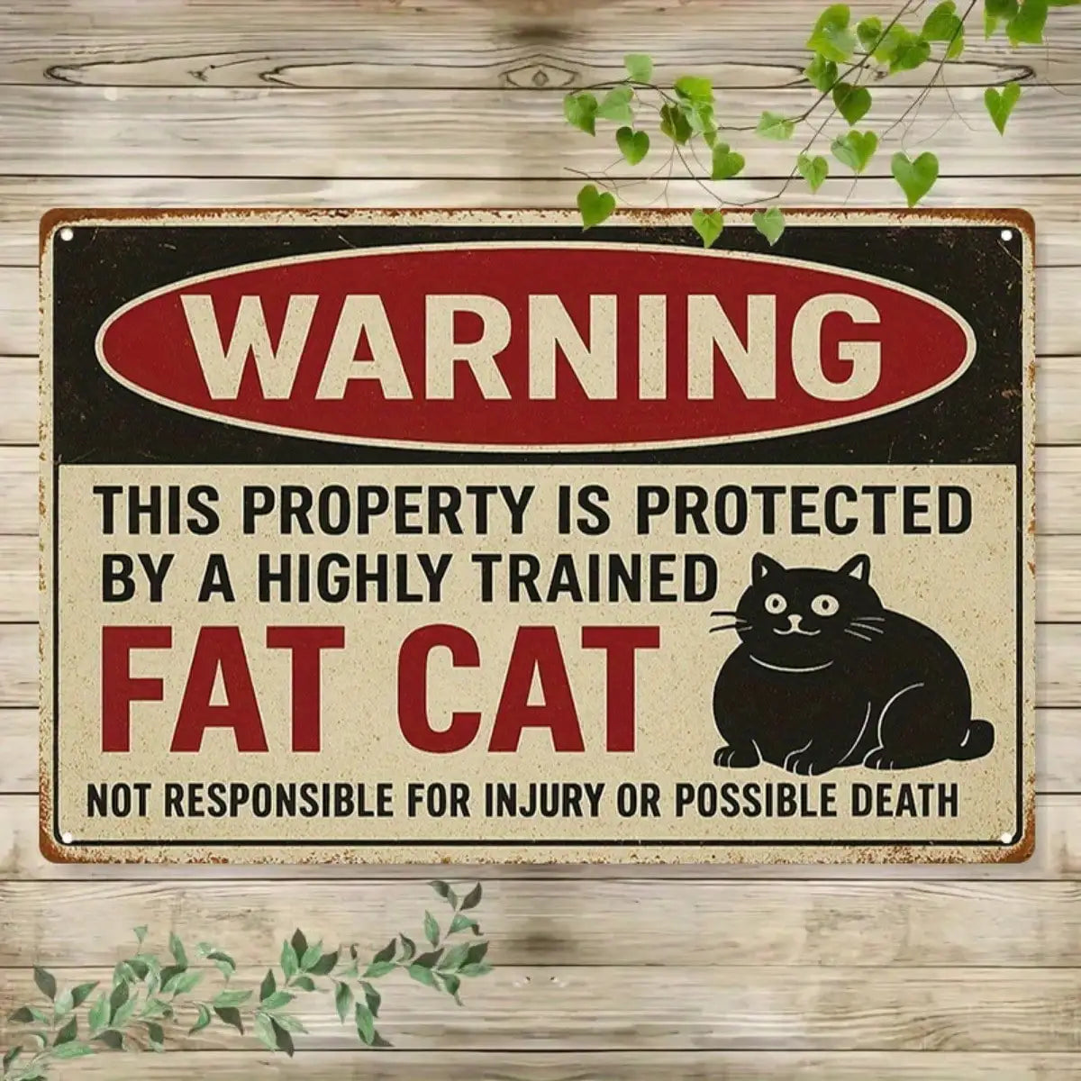 1PC Tin Sign Humorous Warning Protected By Fat Cat - Home/Office Decor, Retro Design, 8x12 Inches / 20x30 Cm