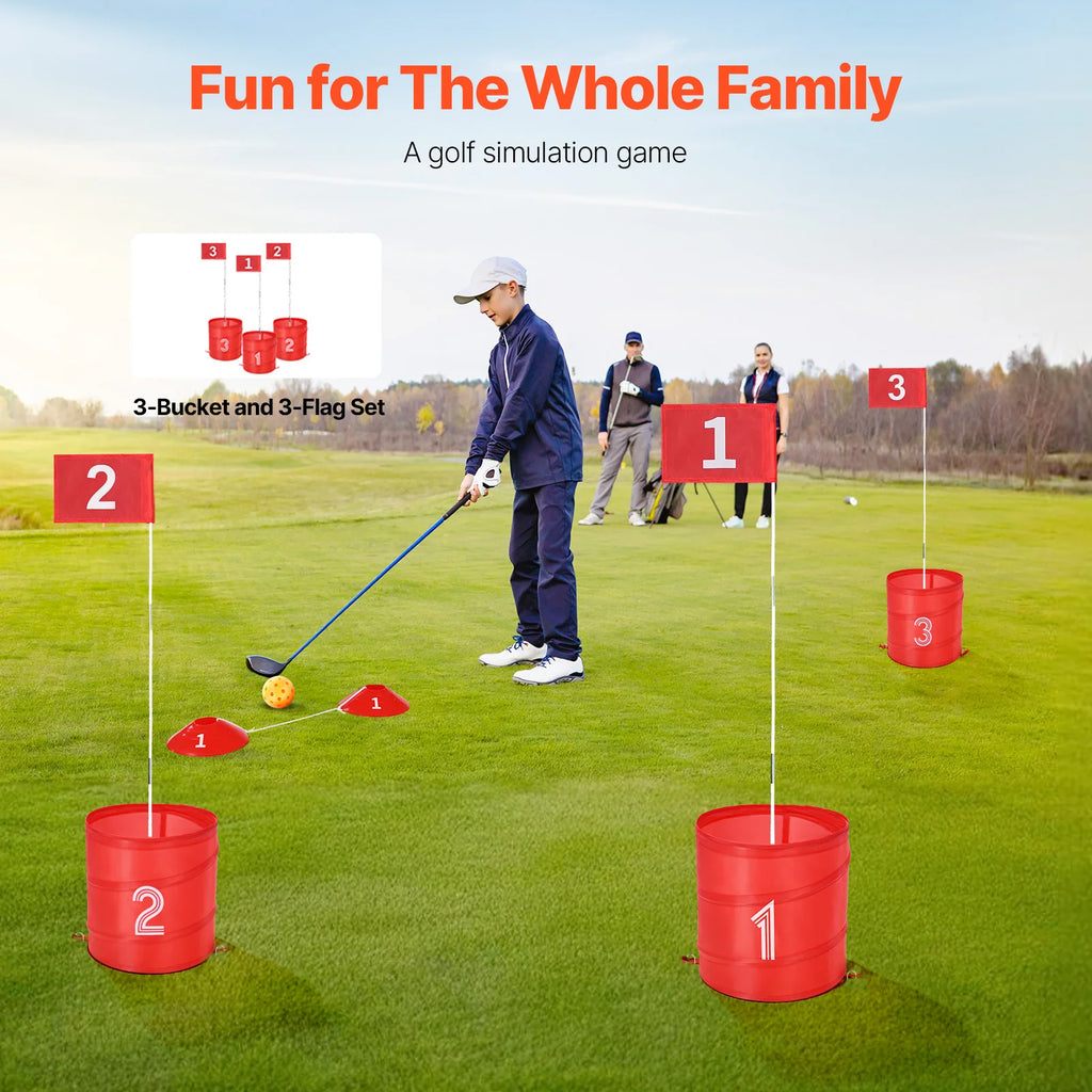 3/6/9 Hole Kids Backyard Golf Game Portable Bucket Golf Course Practice Chipping Games