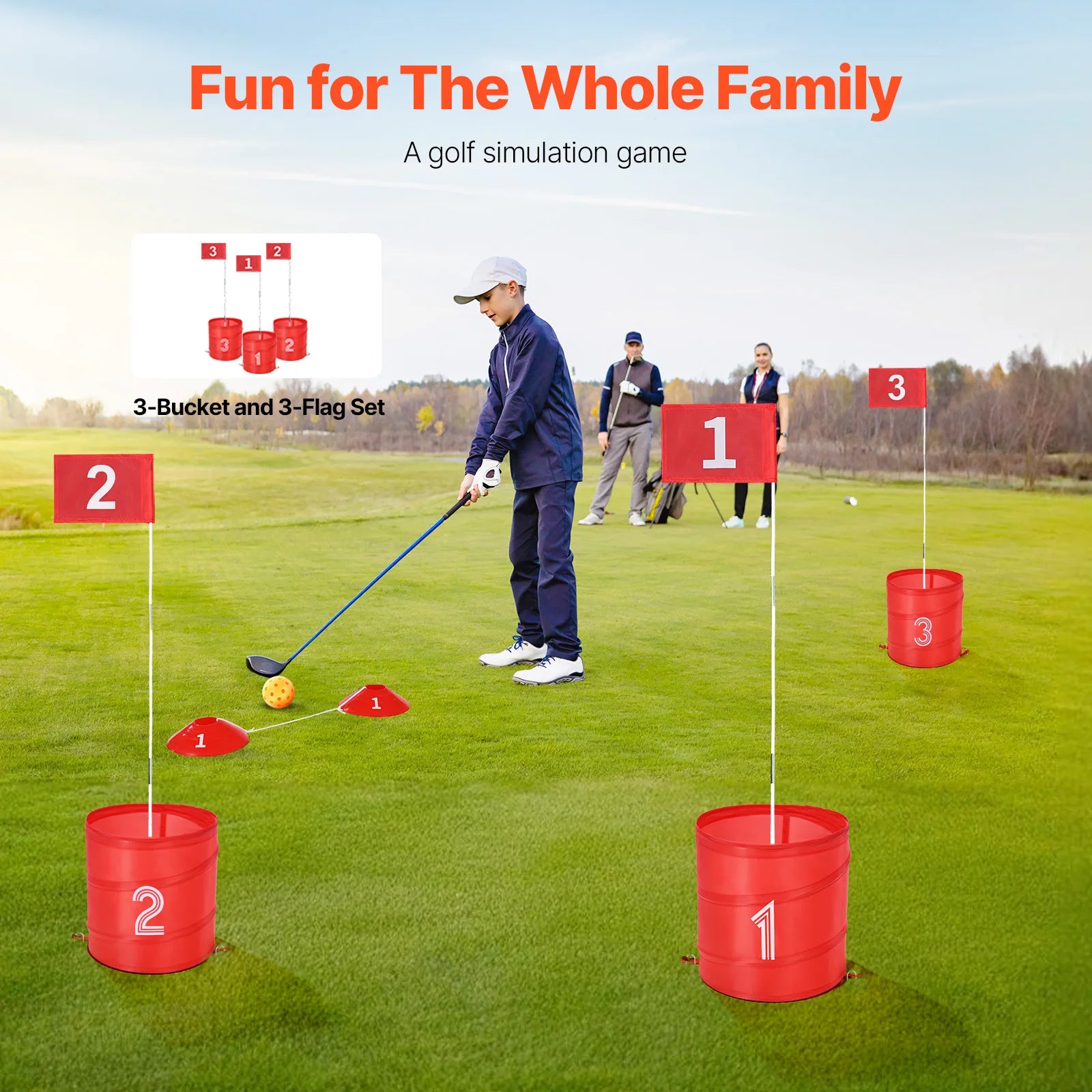 3/6/9 Hole Kids Backyard Golf Game Portable Bucket Golf Course Practice Chipping Games