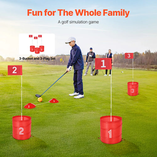 3/6/9 Hole Kids Backyard Golf Game Portable Bucket Golf Course Practice Chipping Games