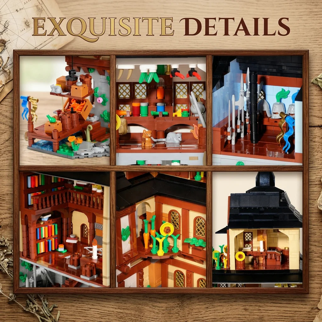 3867PCS Medieval Towns Buildings Blocks Street View Village Architecture Model Collect Display Assembly