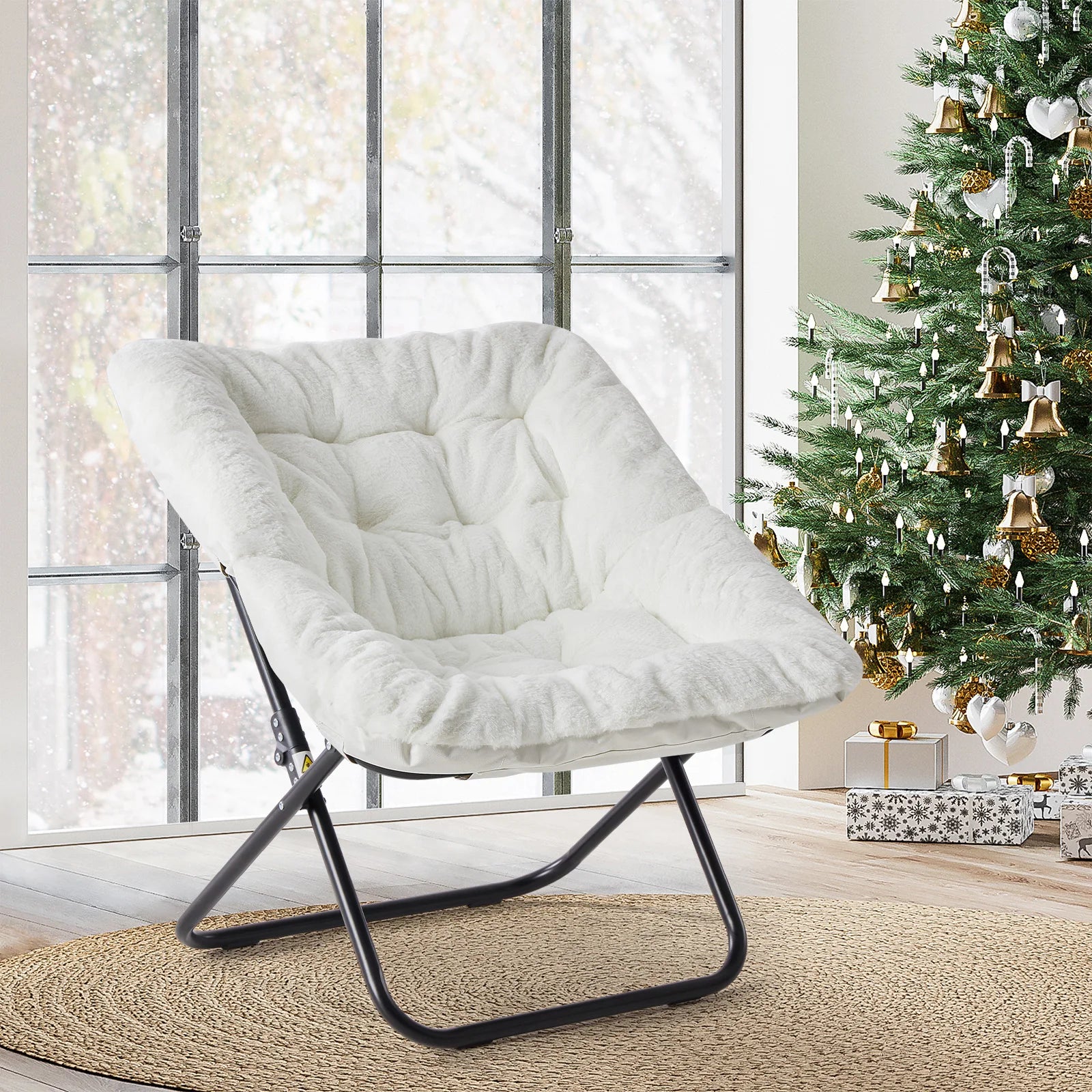 Cozy Saucer Chairs Soft Faux Fur Large Size Folding Lounge Living Room Padded Seat