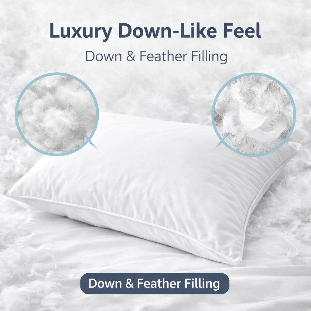 2 pcs / 1 pair 100% cotton goose down feather bed sleeping pillow