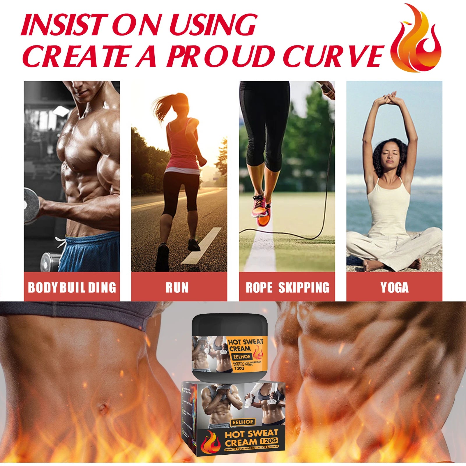 Hot Sweat Cream 120g Fat Burning Tighten Abdominal Muscles Arms Legs Waist Fat Loss Firming Skin Natural Belly All Body