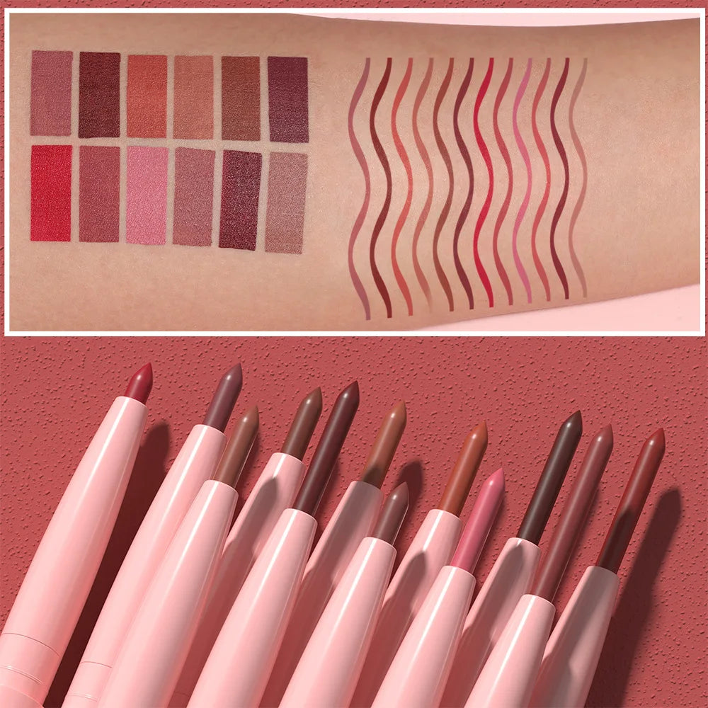 Matte Lip Liner Pencil Set 12 Colors Lip Contour Lipstick Waterproof Non-transfer Highly Pigmented Nude