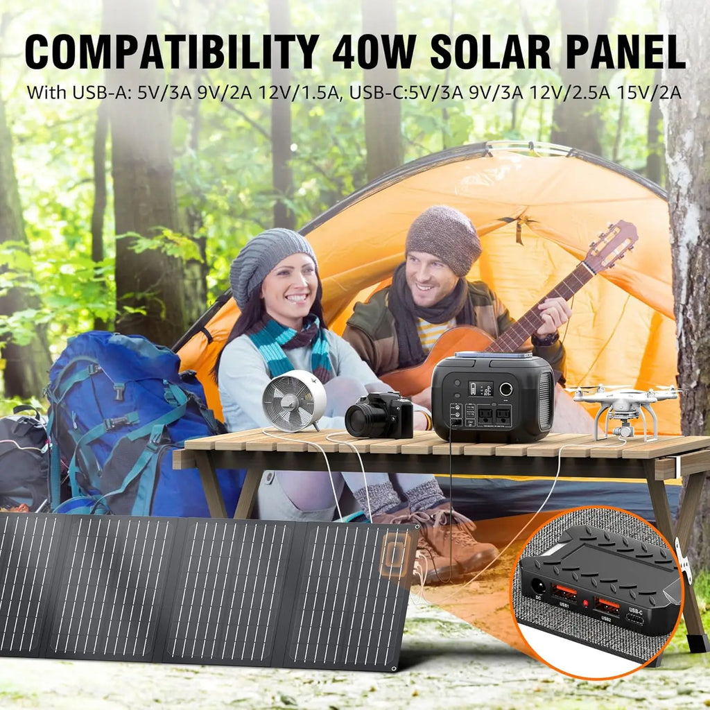 300W 260Wh Portable Power Station with Solar Panels 40W Solar Generator with AC Outlet 110V