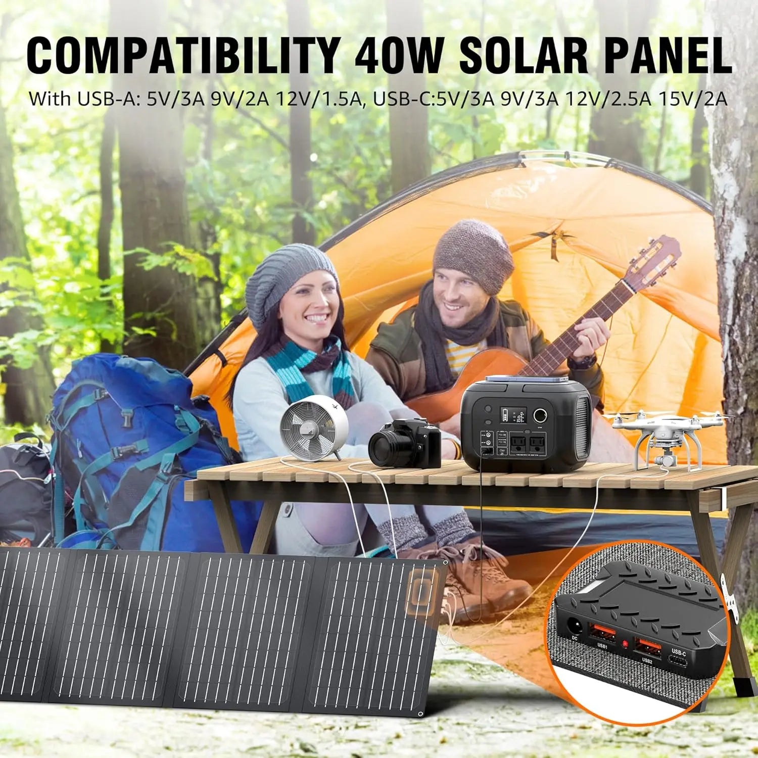 300W 260Wh Portable Power Station with Solar Panels 40W Solar Generator with AC Outlet 110V
