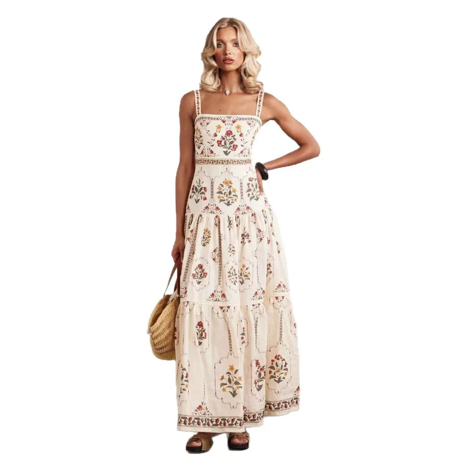 bohemian style high-waist large skirt summer seaside vacation loose slimming dress