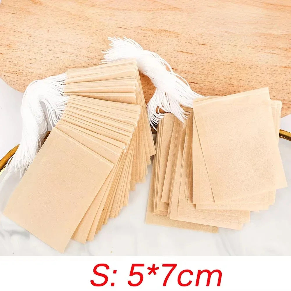 300/100Pcs Disposable TeaBags with String Filter Bag for Coffee Foot Bath Natural Wood Pulp Paper Spice Filters Teabag