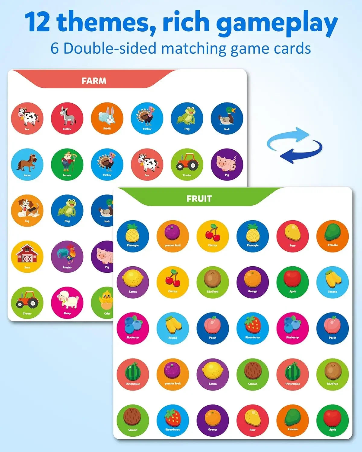 Memory Matching Game, Wooden Travel Board Game with Cards, Montessori Educational Toy for Toddlers Ages 3-5