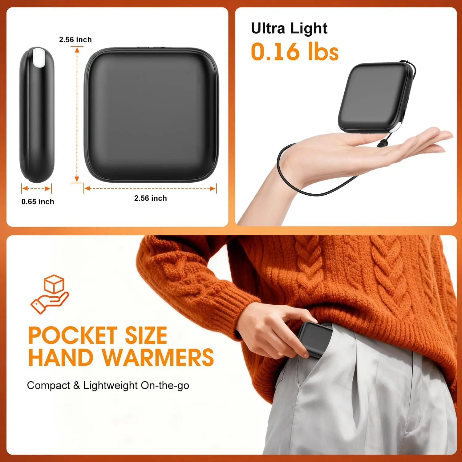 Rechargeable Hand Warmers 2 Pack - 6000mAh Fast Heating with LED Light, Portable Pocket Heater for Outdoor Activities