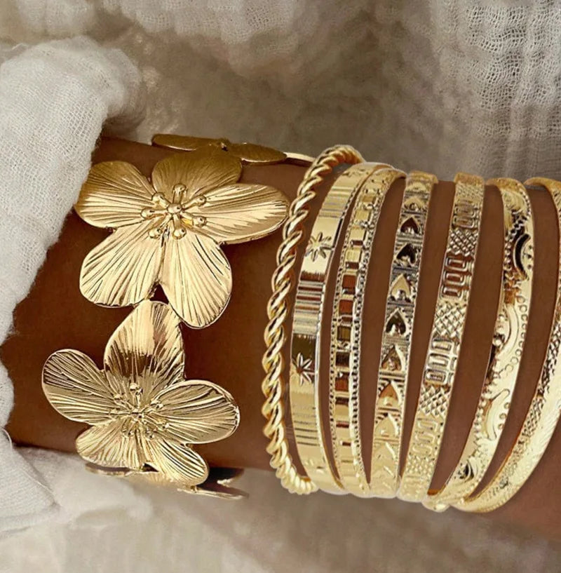 European and American Cross-Border New Floral Alloy 8-Piece Bracelet Set
