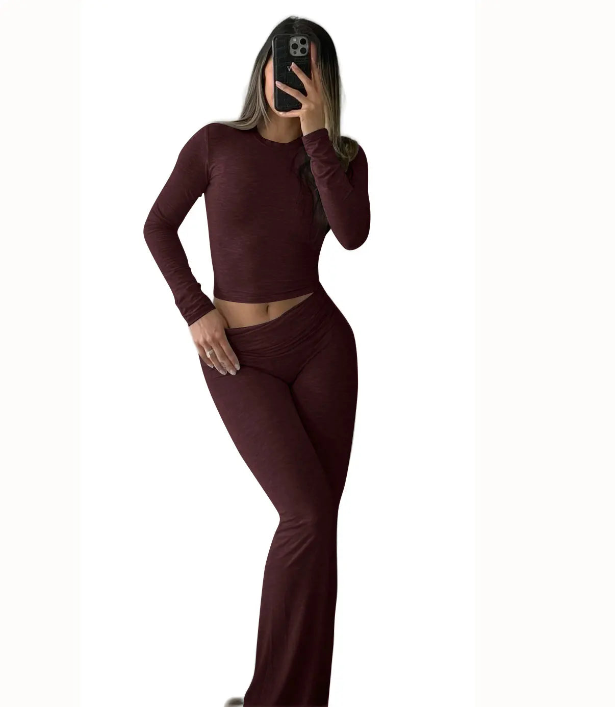 Women's Yoga Two-Piece Set Long-Sleeve Wide-Leg Activewear Set
