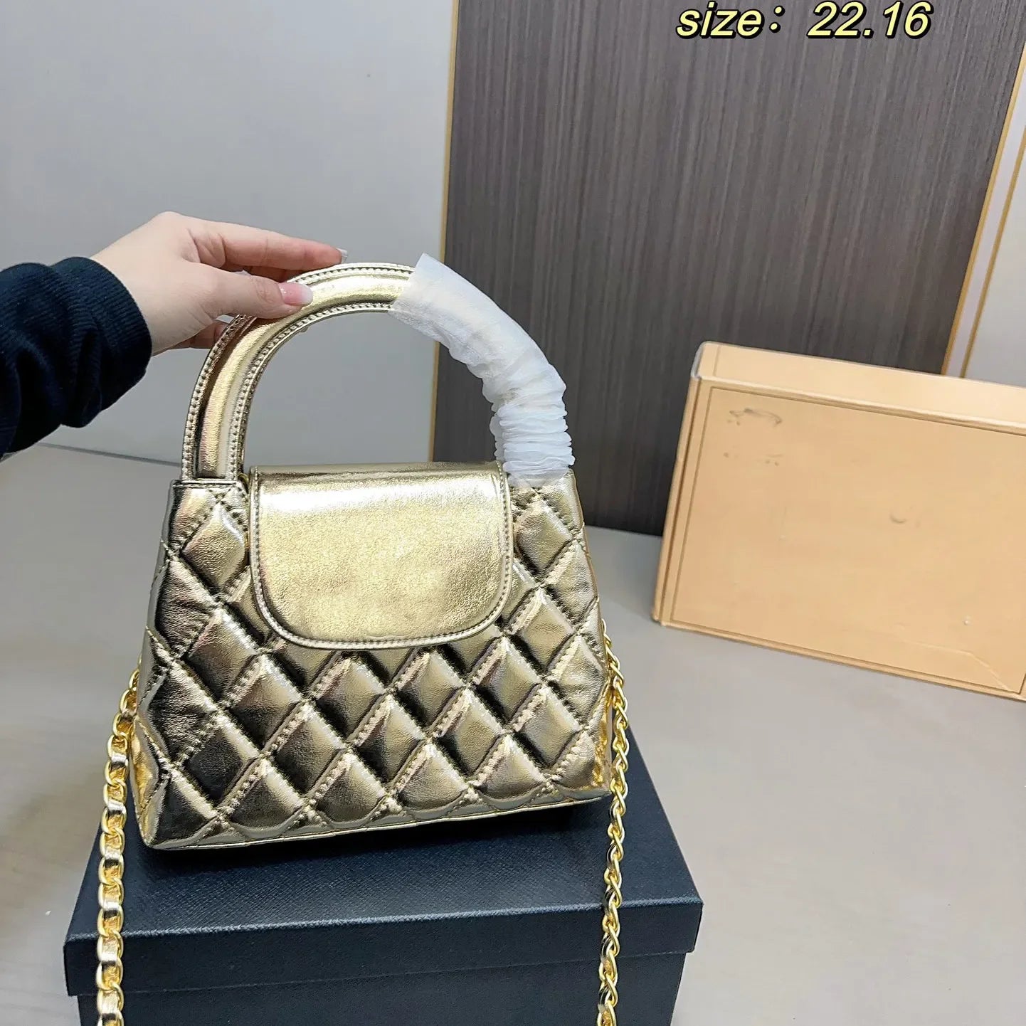 Veal k Leather Designer  Shoulder Bag Leather Ribbed Gold Hardware Metal Turn Lock